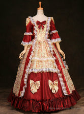 Find Your Dress For Prom! Burgundy Ball Gown Satin Short Sleeve Vintage Baroque Victorian Dress